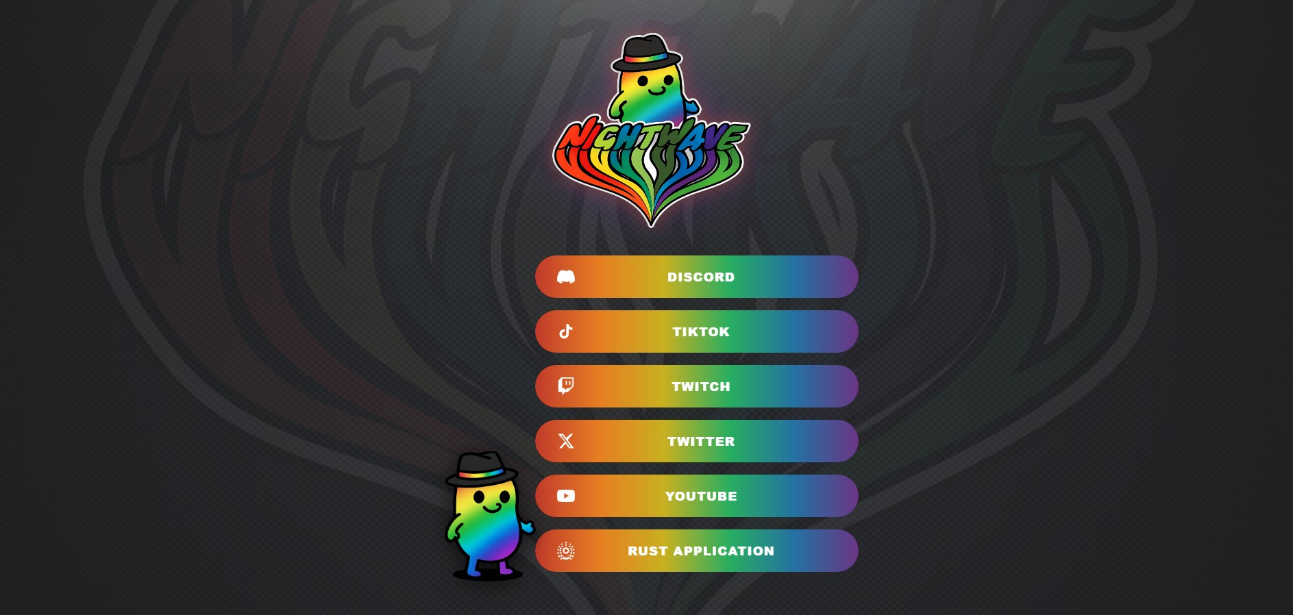 OnlyNightwave social link page — dark atmospheric layout with stream links and community channels
