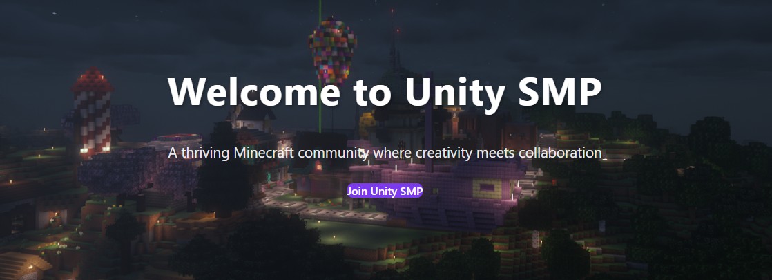 Unity Minecraft SMP website — community server site with server info, rules, and player links
